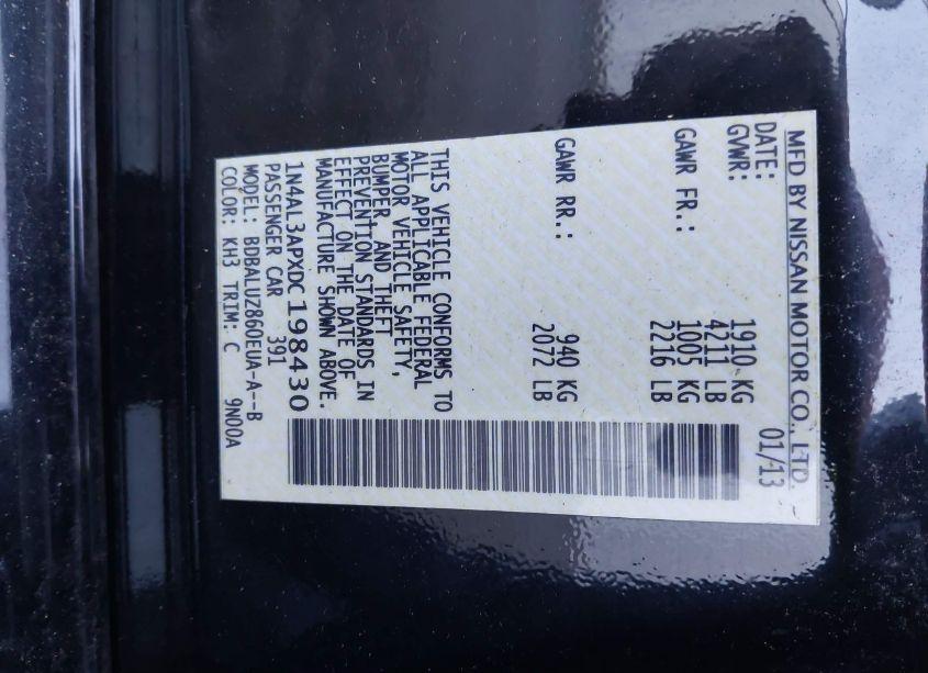 Photo 9 of 2013 Nissan Altima 2.5 SV (VIN 1N4AL3APXDC198430)