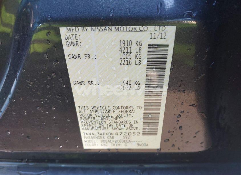 Photo 9 of 2013 Nissan Altima 2.5 (VIN 1N4AL3APXDN472052)