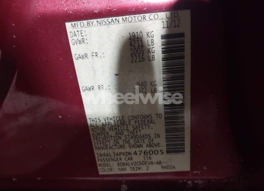 Photo 9 of 2013 Nissan Altima 2.5 SL (VIN 1N4AL3APXDN476005)