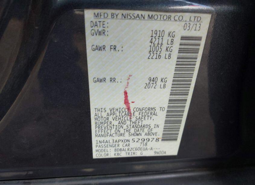 Photo 9 of 2013 Nissan Altima 2.5 S (VIN 1N4AL3APXDN529978)