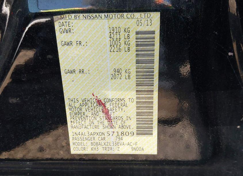 Photo 9 of 2013 Nissan Altima 2.5 SL (VIN 1N4AL3APXDN571809)