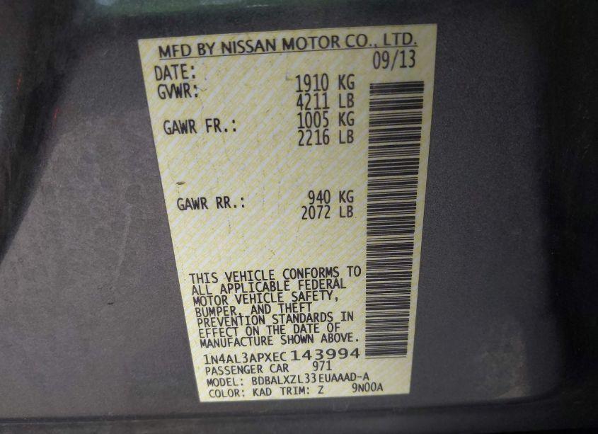 Photo 9 of 2014 Nissan Altima 2.5 SL (VIN 1N4AL3APXEC143994)