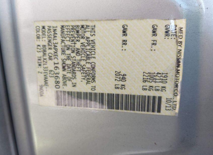 Photo 9 of 2014 Nissan Altima 2.5 SL (VIN 1N4AL3APXEC163680)