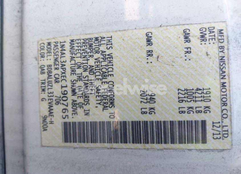 Photo 9 of 2014 Nissan Altima 2.5 SV (VIN 1N4AL3APXEC190765)