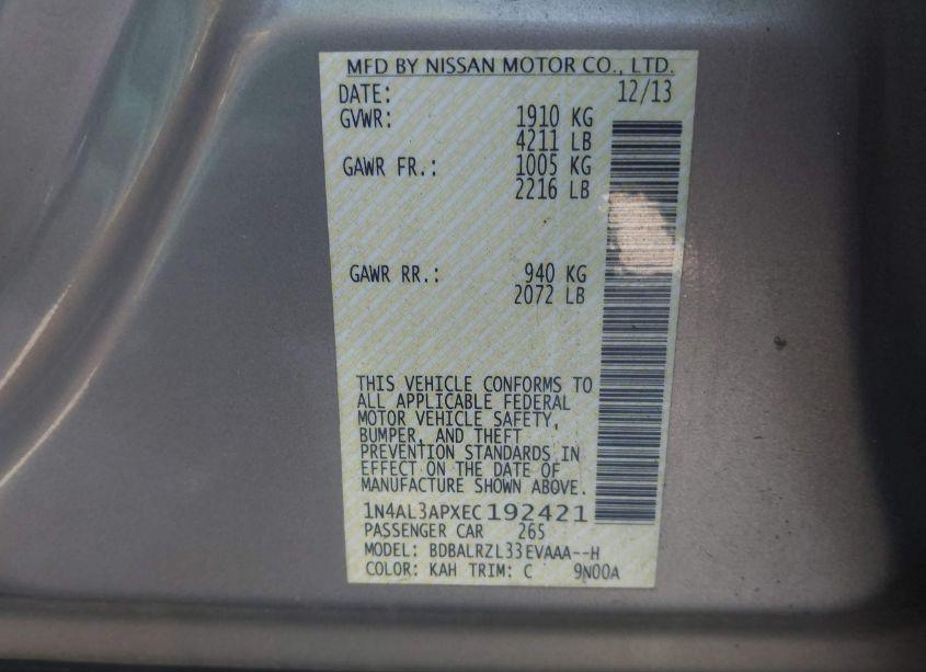 Photo 9 of 2014 Nissan Altima 2.5 S (VIN 1N4AL3APXEC192421)