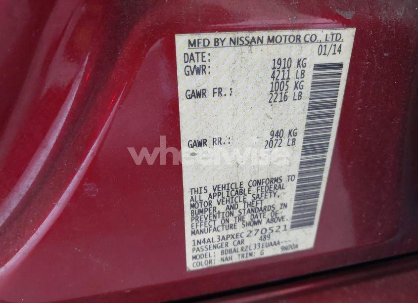 Photo 9 of 2014 Nissan Altima 2.5/2.5 S/2.5 SL/2.5 SV (VIN 1N4AL3APXEC270521)