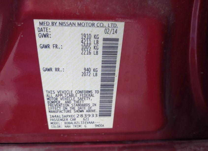 Photo 9 of 2014 Nissan Altima 2.5/2.5 S/2.5 SL/2.5 SV (VIN 1N4AL3APXEC283933)