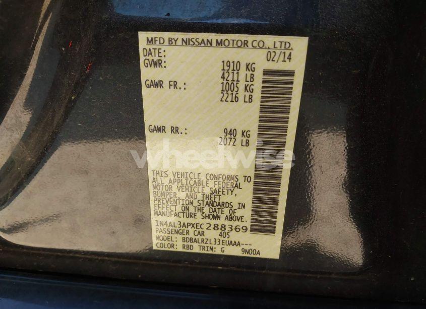 Photo 9 of 2014 Nissan Altima 2.5/2.5 S/2.5 SL/2.5 SV (VIN 1N4AL3APXEC288369)