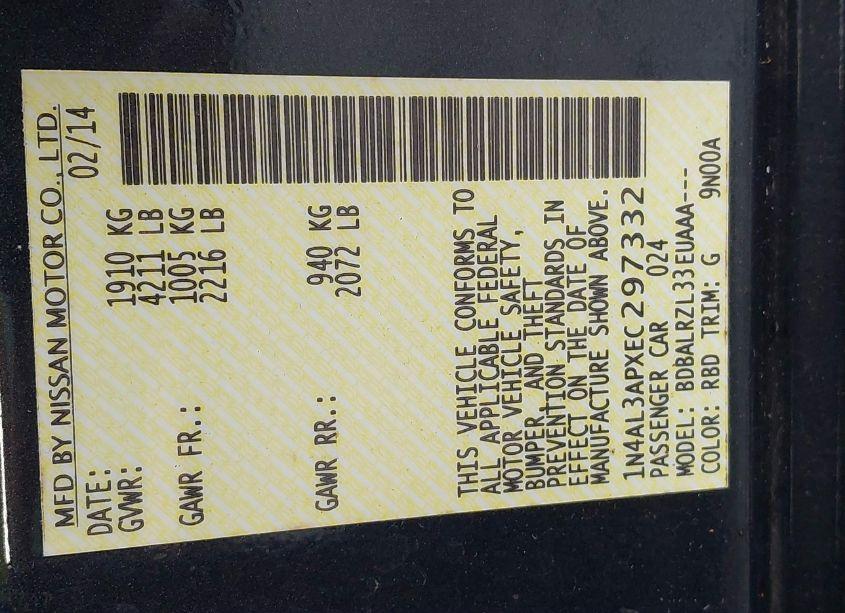 Photo 9 of 2014 Nissan Altima 2.5/2.5 S/2.5 SL/2.5 SV (VIN 1N4AL3APXEC297332)