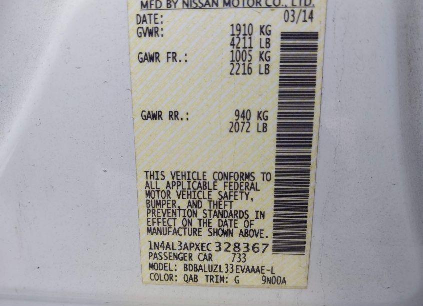 Photo 9 of 2014 Nissan Altima 2.5 SV (VIN 1N4AL3APXEC328367)