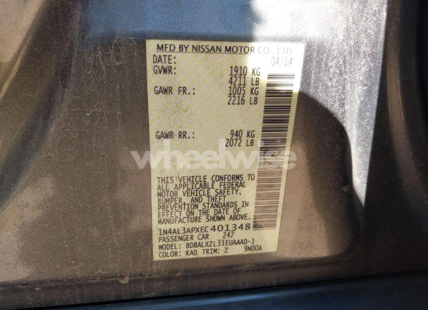 Photo 9 of 2014 Nissan Altima 2.5 SL (VIN 1N4AL3APXEC401348)