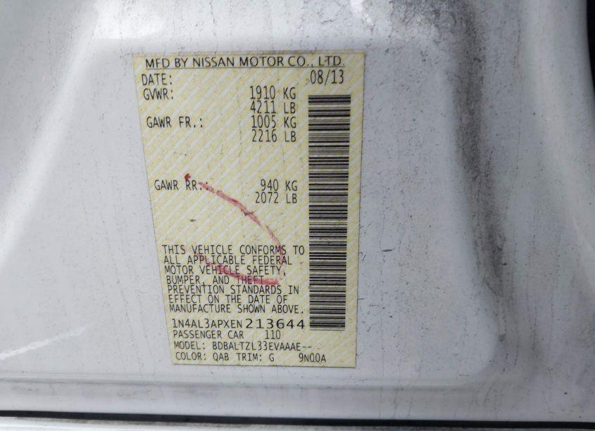 Photo 9 of 2014 Nissan Altima 2.5 SV (VIN 1N4AL3APXEN213644)