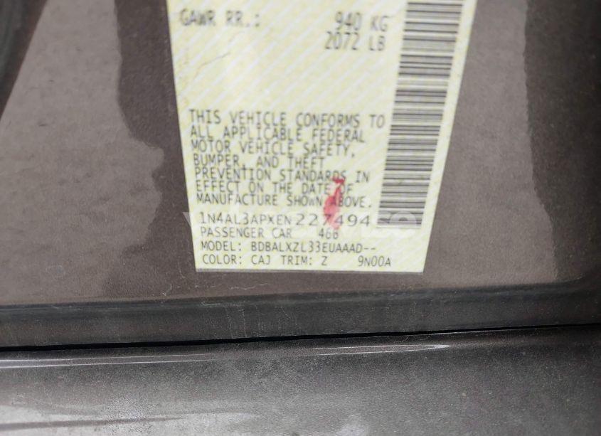 Photo 9 of 2014 Nissan Altima 2.5 SL (VIN 1N4AL3APXEN227494)