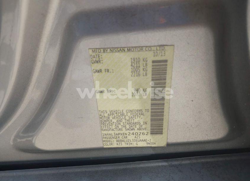 Photo 9 of 2014 Nissan Altima 2.5 SV (VIN 1N4AL3APXEN240262)