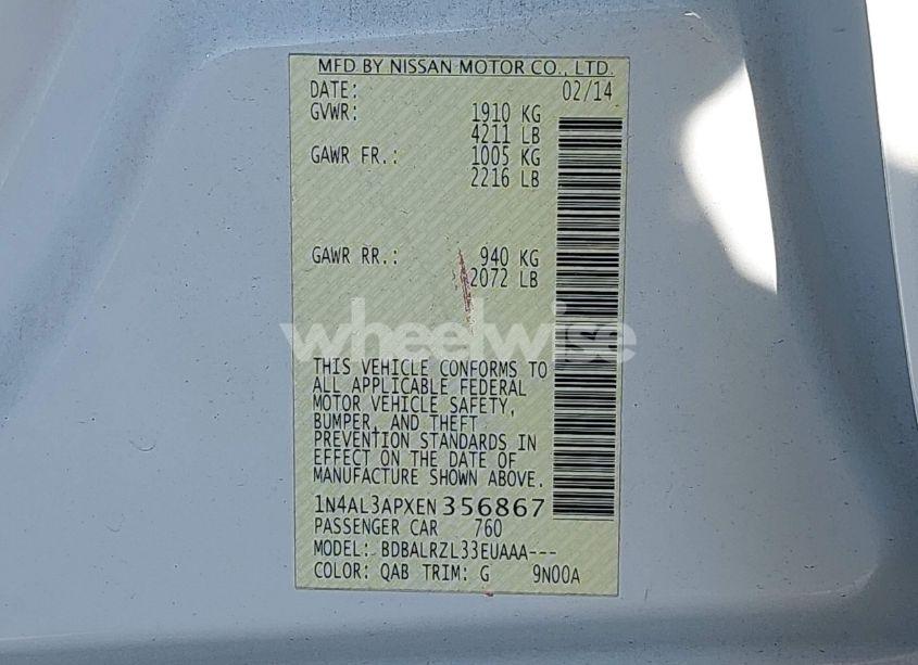 Photo 9 of 2014 Nissan Altima 2.5 S (VIN 1N4AL3APXEN356867)