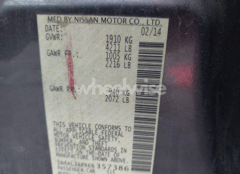 Photo 9 of 2014 Nissan Altima (VIN 1N4AL3APXEN357386)