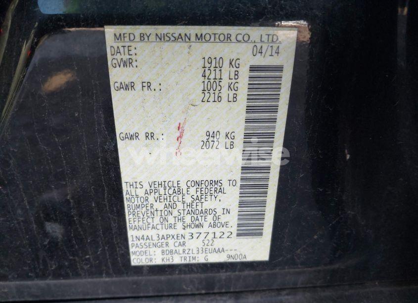 Photo 9 of 2014 Nissan Altima 2.5/2.5 S/2.5 SL/2.5 SV (VIN 1N4AL3APXEN377122)