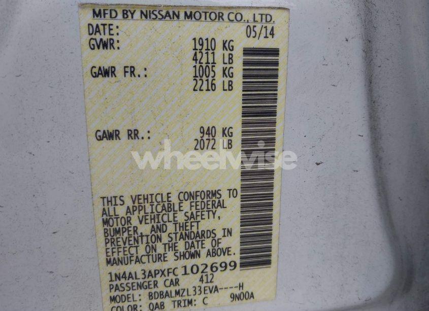 Photo 9 of 2015 Nissan Altima 2.5 SV (VIN 1N4AL3APXFC102699)