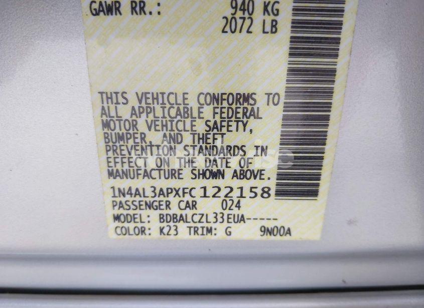 Photo 9 of 2015 Nissan Altima 2.5/2.5 S/2.5 SL/2.5 SV (VIN 1N4AL3APXFC122158)