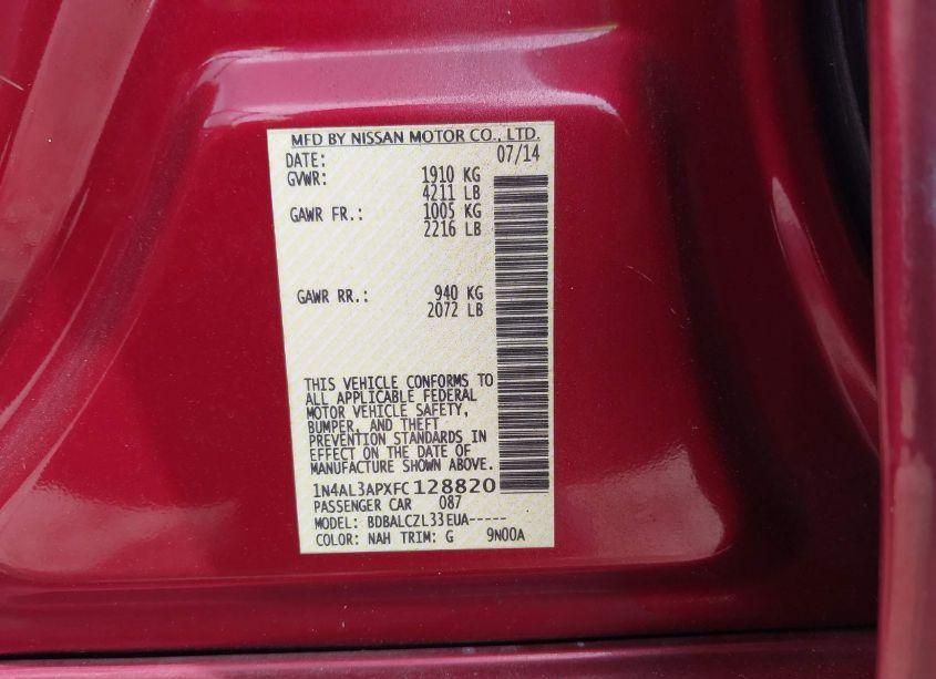 Photo 9 of 2015 Nissan Altima 2.5/2.5 S/2.5 SL/2.5 SV (VIN 1N4AL3APXFC128820)