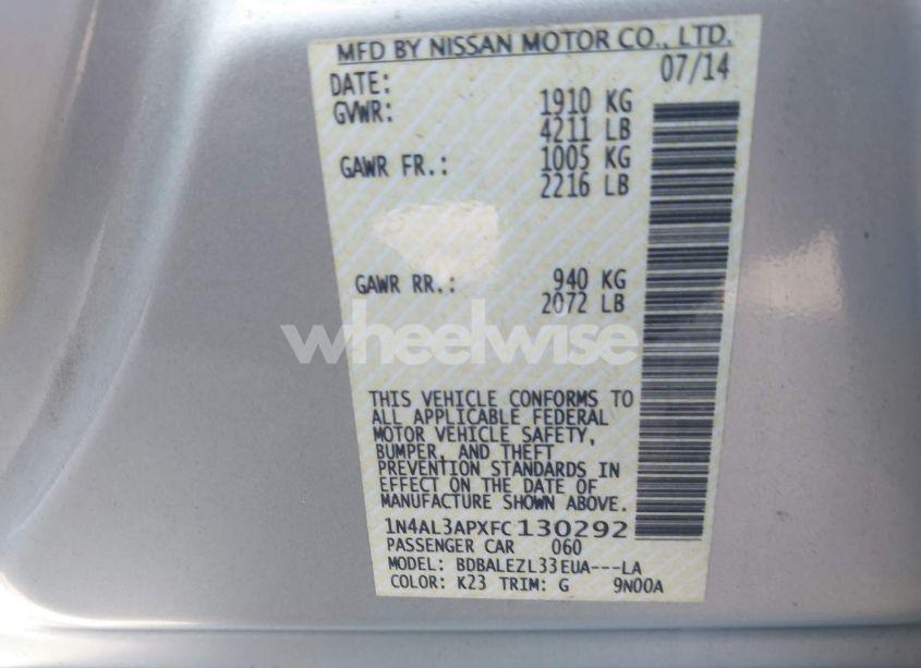 Photo 9 of 2015 Nissan Altima 2.5 S (VIN 1N4AL3APXFC130292)