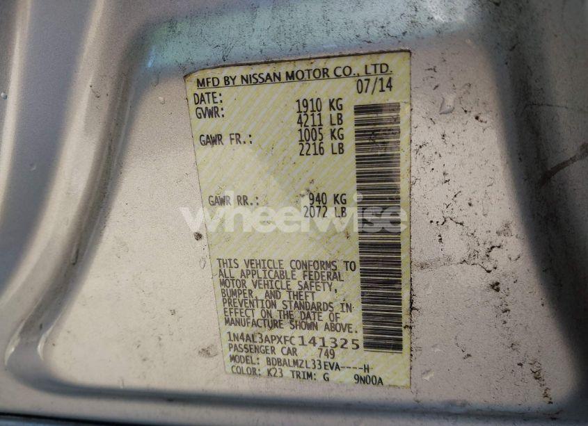 Photo 9 of 2015 Nissan Altima 2.5 SV (VIN 1N4AL3APXFC141325)