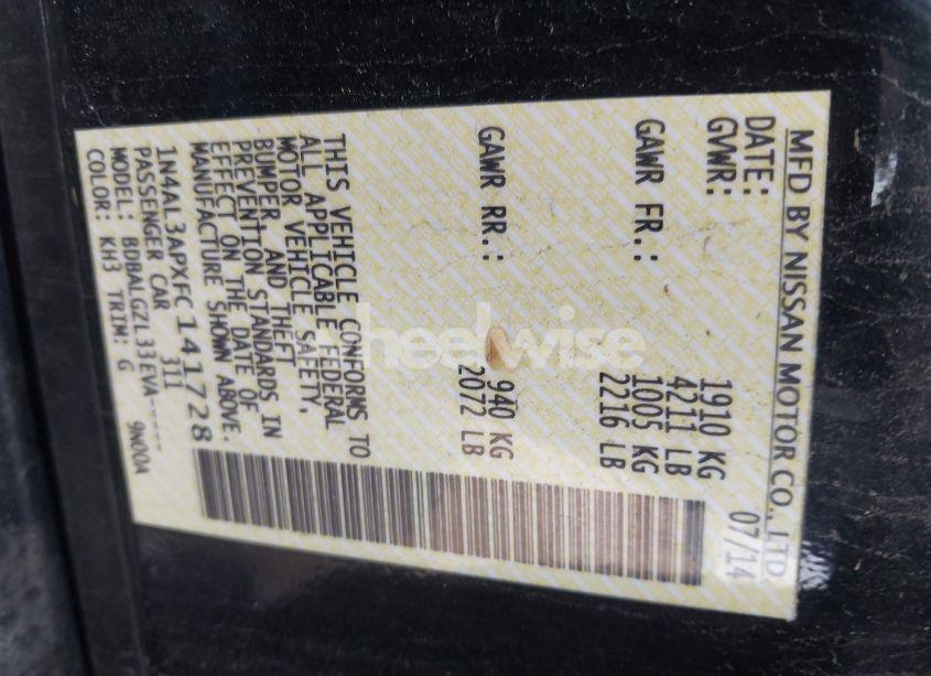 Photo 9 of 2015 Nissan Altima 2.5/2.5 S/2.5 SL/2.5 SV (VIN 1N4AL3APXFC141728)