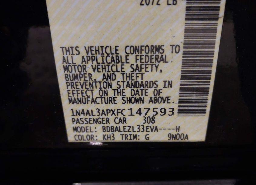 Photo 9 of 2015 Nissan Altima 2.5 S (VIN 1N4AL3APXFC147593)