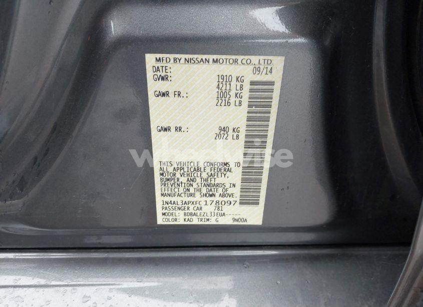 Photo 9 of 2015 Nissan Altima 2.5/2.5 S/2.5 SL/2.5 SV (VIN 1N4AL3APXFC178097)