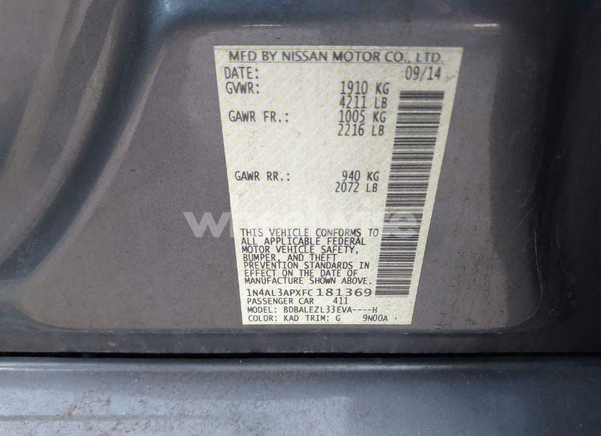 Photo 9 of 2015 Nissan Altima 2.5 S (VIN 1N4AL3APXFC181369)