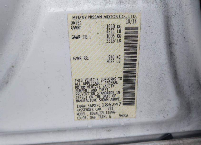 Photo 9 of 2015 Nissan Altima 2.5 SV (VIN 1N4AL3APXFC186247)