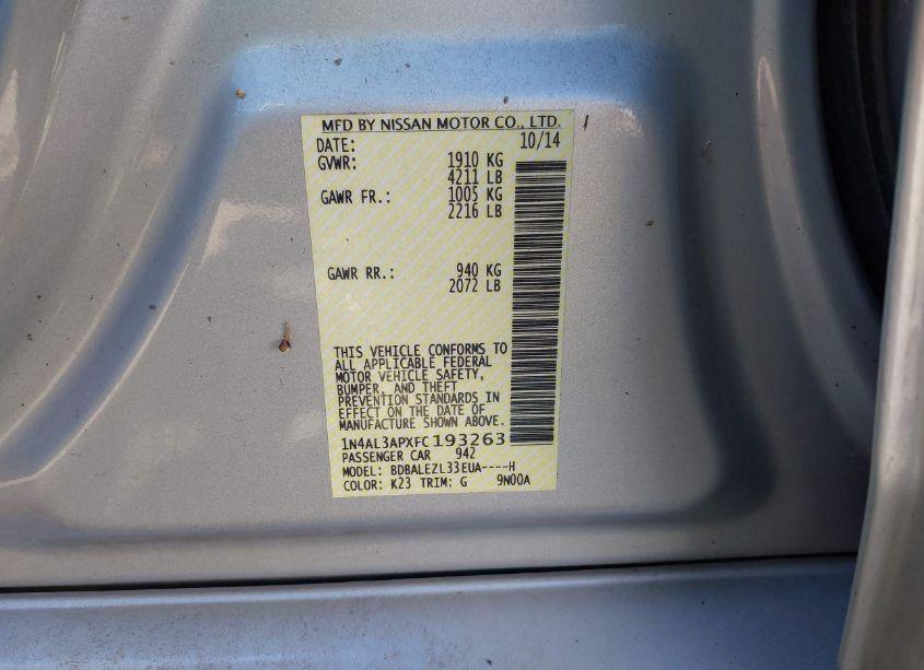 Photo 9 of 2015 Nissan Altima 2.5 S (VIN 1N4AL3APXFC193263)