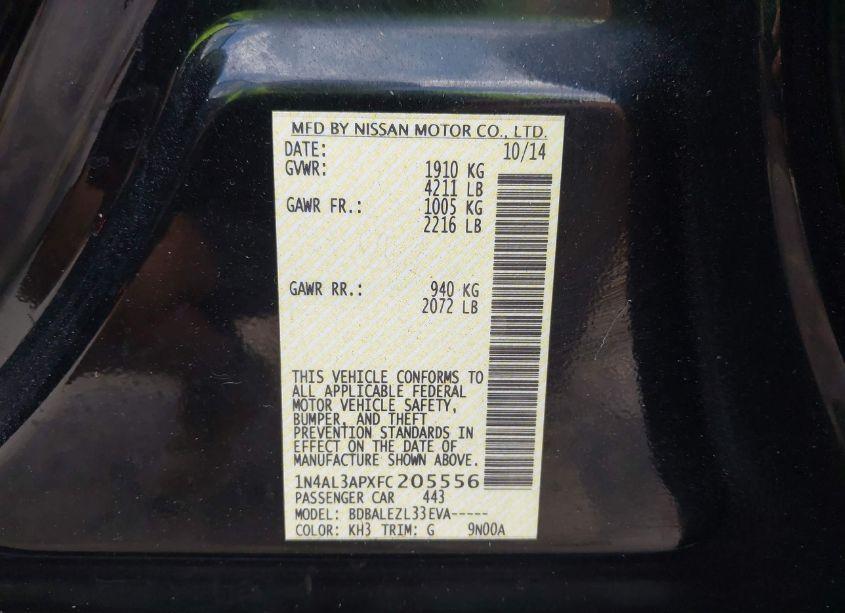 Photo 9 of 2015 Nissan Altima 2.5 S (VIN 1N4AL3APXFC205556)