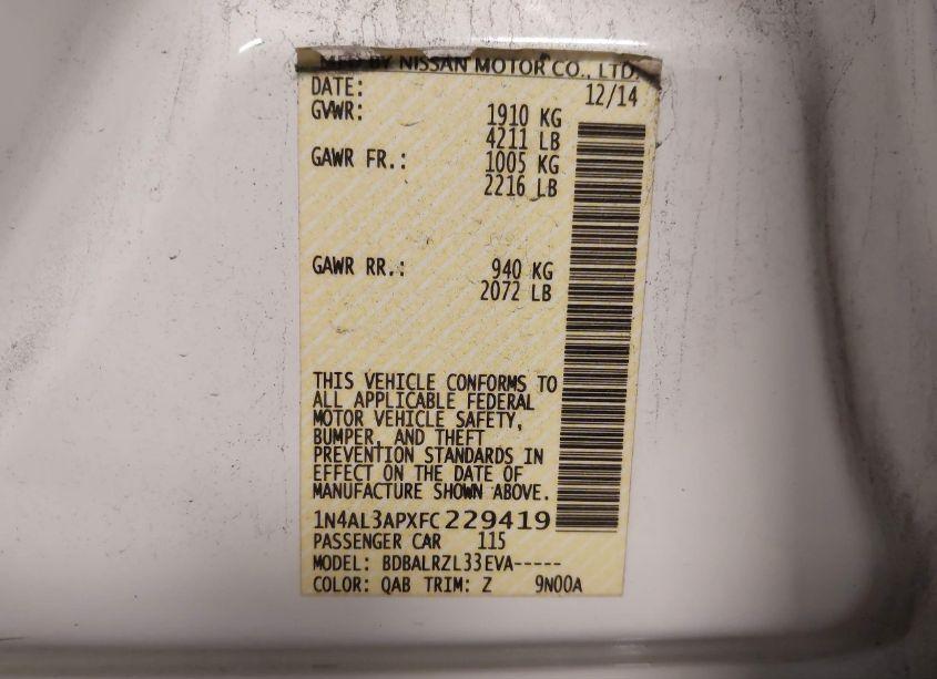 Photo 9 of 2015 Nissan Altima 2.5 SL (VIN 1N4AL3APXFC229419)