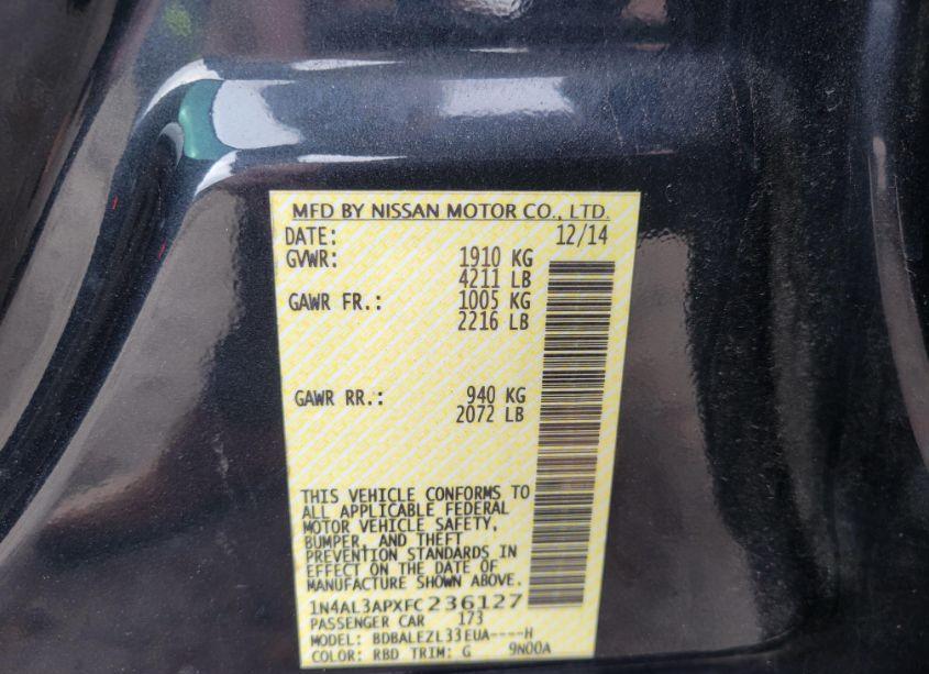 Photo 9 of 2015 Nissan Altima (VIN 1N4AL3APXFC236127)
