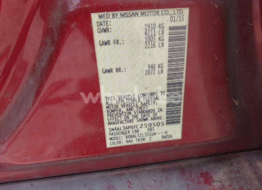 Photo 9 of 2015 Nissan Altima 2.5 SL (VIN 1N4AL3APXFC259505)