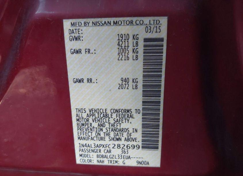 Photo 9 of 2015 Nissan Altima 2.5/2.5 S/2.5 SL/2.5 SV (VIN 1N4AL3APXFC282699)