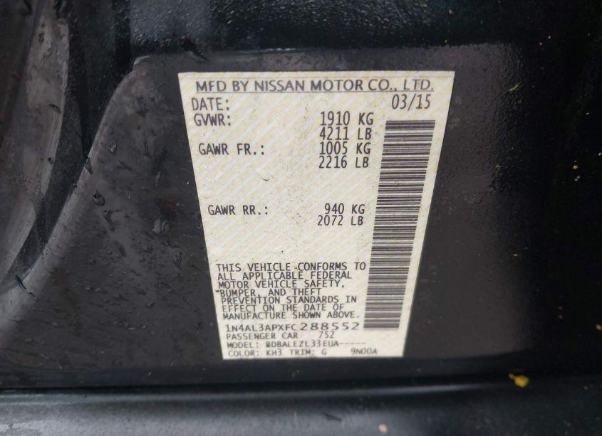 Photo 9 of 2015 Nissan Altima 2.5 S (VIN 1N4AL3APXFC288552)