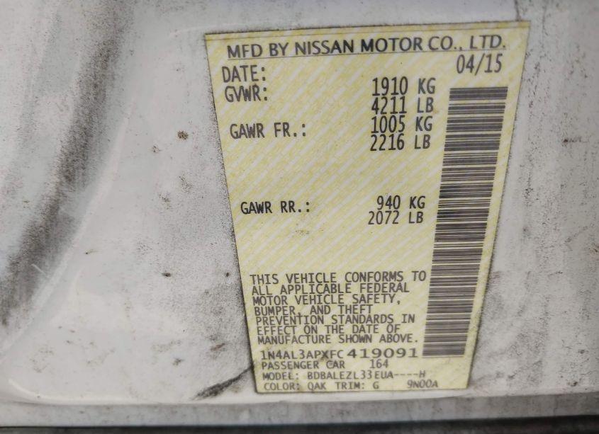 Photo 9 of 2015 Nissan Altima 2.5 S (VIN 1N4AL3APXFC419091)