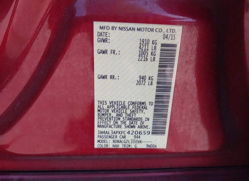 Photo 9 of 2015 Nissan Altima 2.5/2.5 S/2.5 SL/2.5 SV (VIN 1N4AL3APXFC420659)