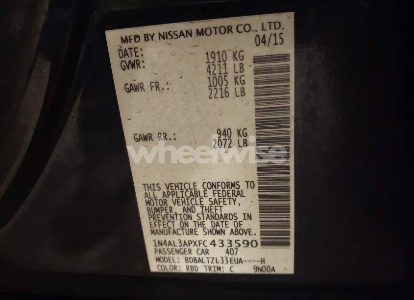 Photo 9 of 2015 Nissan Altima 2.5/S/SV/SL (VIN 1N4AL3APXFC433590)