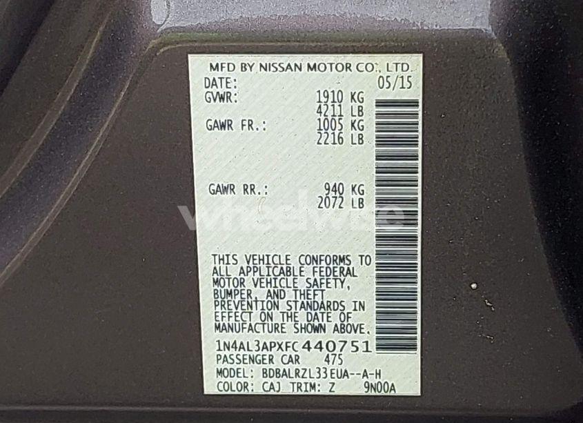 Photo 9 of 2015 Nissan Altima 2.5 SL (VIN 1N4AL3APXFC440751)