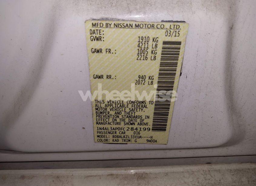 Photo 9 of 2015 Nissan Altima 2.5 SL (VIN 1N4AL3APXFC441284)