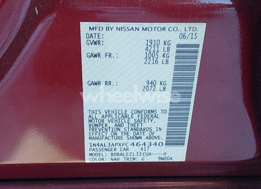 Photo 9 of 2015 Nissan Altima 2.5 S (VIN 1N4AL3APXFC464340)