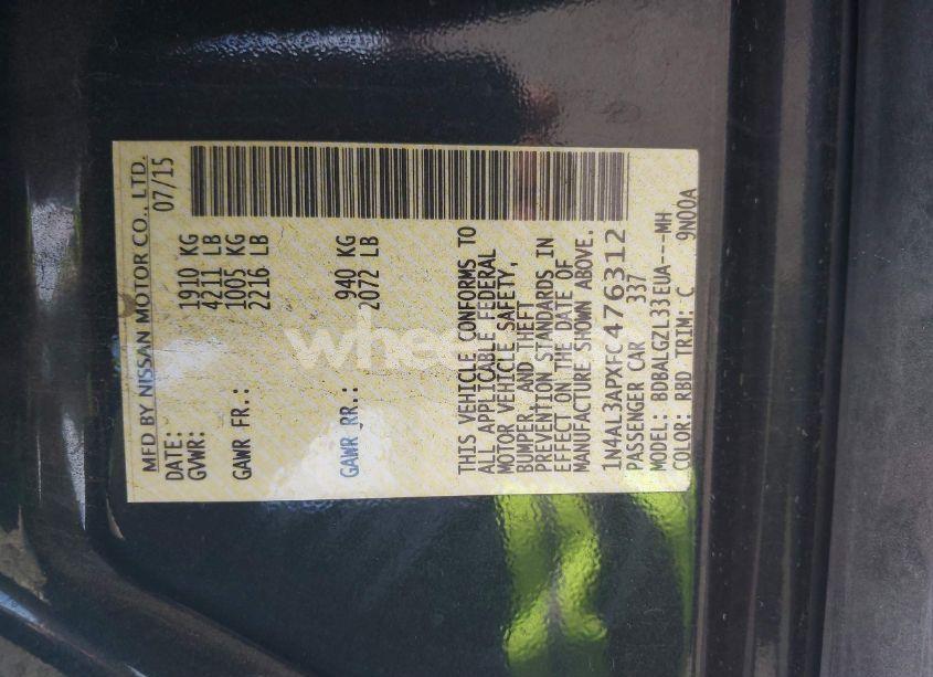 Photo 9 of 2015 Nissan Altima 2.5 S (VIN 1N4AL3APXFC476312)