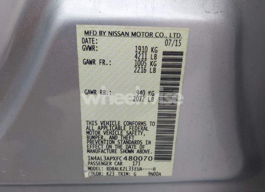 Photo 9 of 2015 Nissan Altima 2.5 SV (VIN 1N4AL3APXFC480070)