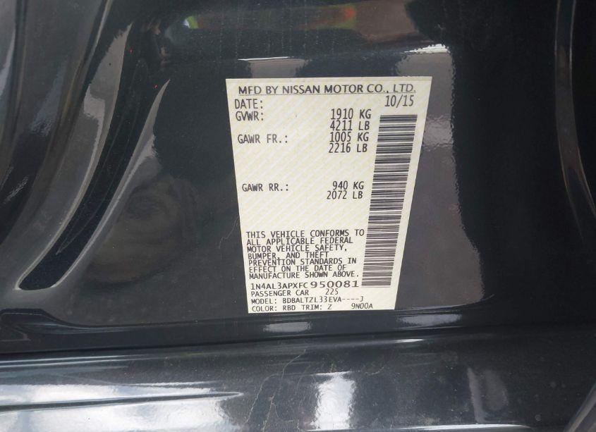 Photo 9 of 2015 Nissan Altima 2.5 SL (VIN 1N4AL3APXFC950081)