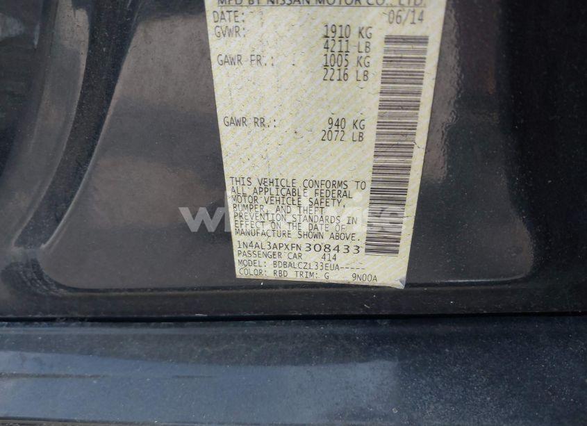 Photo 9 of 2015 Nissan Altima 2.5/2.5 S/2.5 SL/2.5 SV (VIN 1N4AL3APXFN308433)