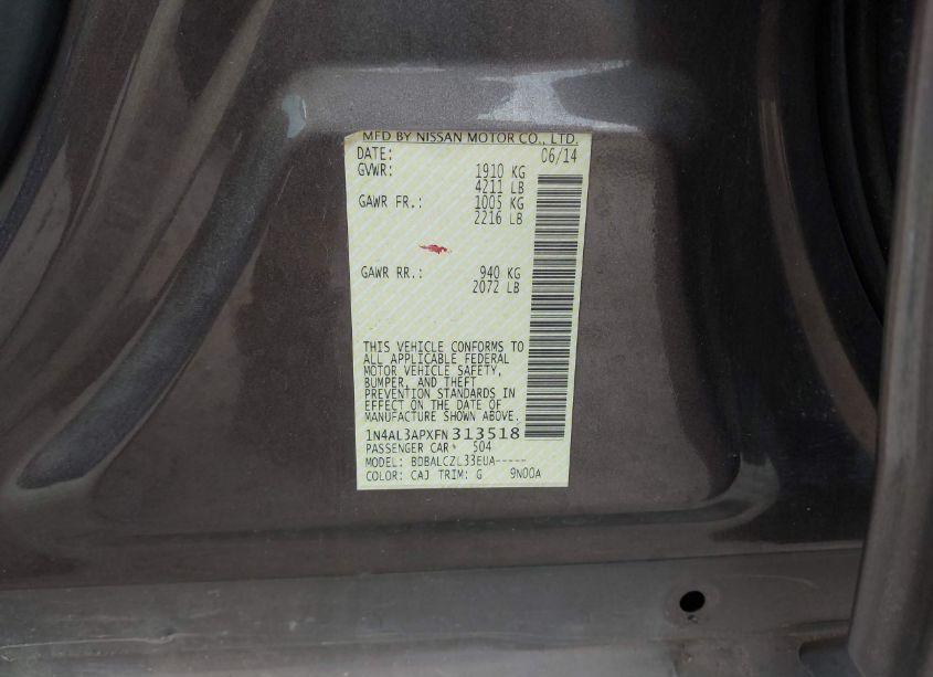 Photo 9 of 2015 Nissan Altima 2.5/2.5 S/2.5 SL/2.5 SV (VIN 1N4AL3APXFN313518)