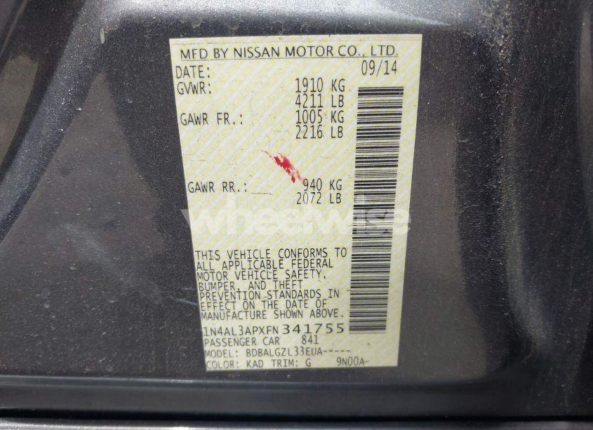 Photo 9 of 2015 Nissan Altima 2.5/2.5 S/2.5 SL/2.5 SV (VIN 1N4AL3APXFN341755)